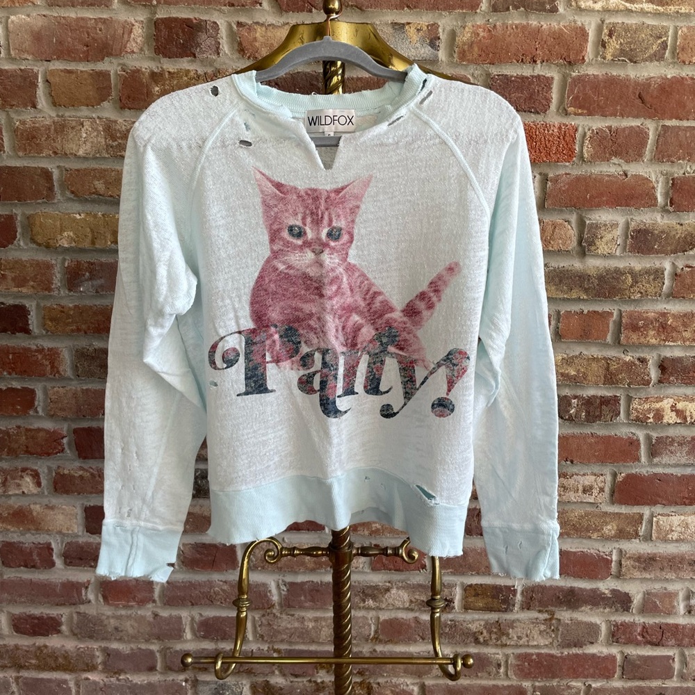 Wildfox Mint Party Cat Pullover - Picture 3 of 7